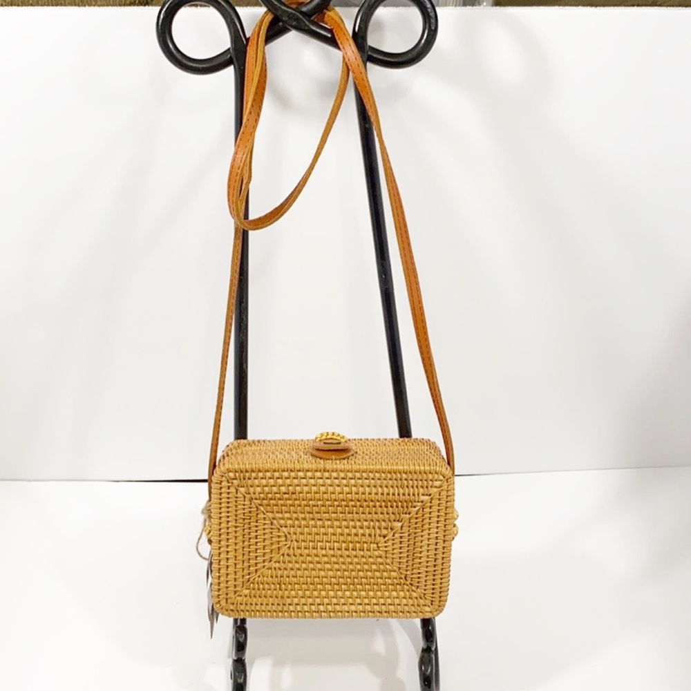Vietnam rattan wicker leather crossbody bag